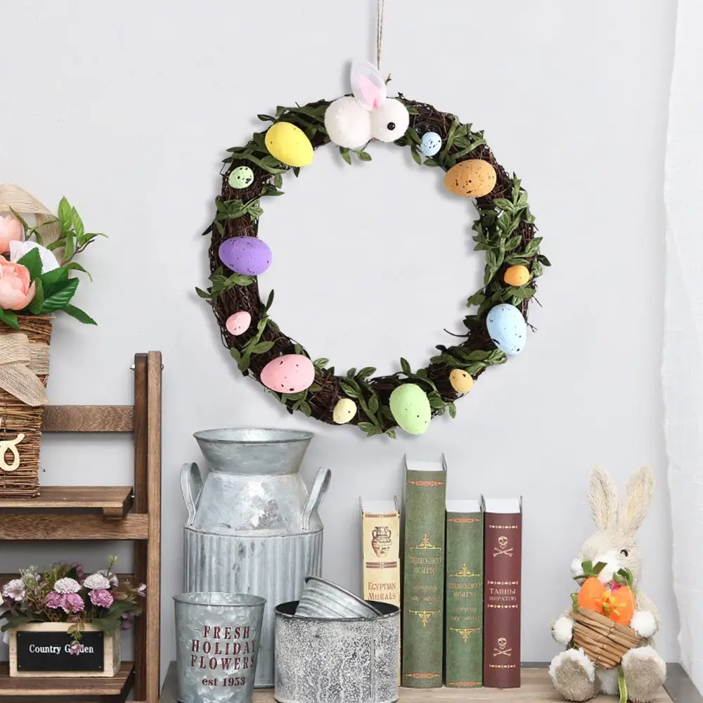 

Party Supplies Easter Decorations Home Farmhouse Bunny Rattan Easter Egg Wreath Rabbit Door Hanging Pendant Garland