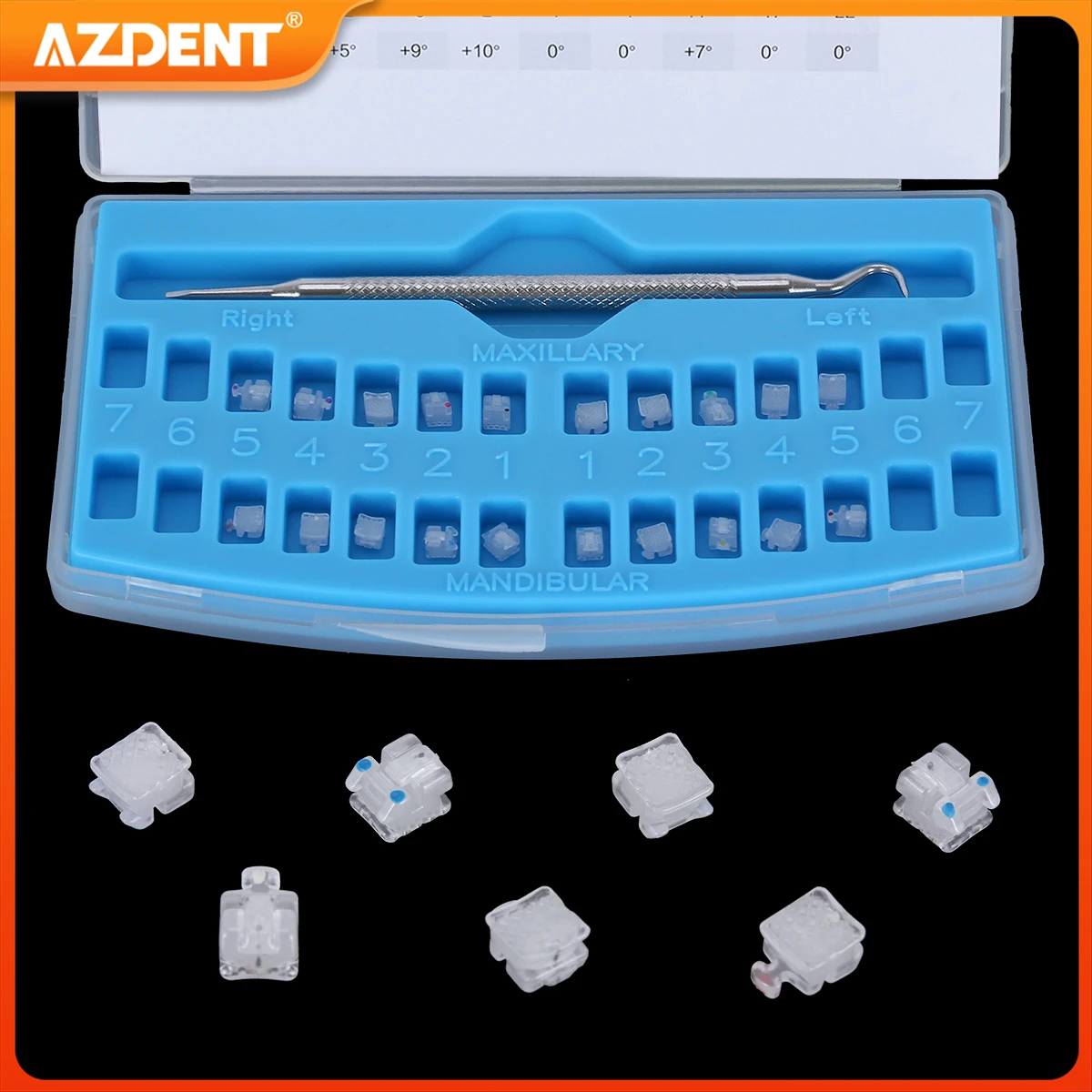 

20pcs AZDENT Dental Bracket Orthodontic Braces Self-Ligating Roth/MBT 0.022 Hooks 3-4-5 with Tool Third Generation Translucen