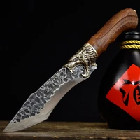 longquan kitchen knife 5 5 inch handmade 7cr17mov sharp cleaver paring utility hunting knife with holster copper decor handle