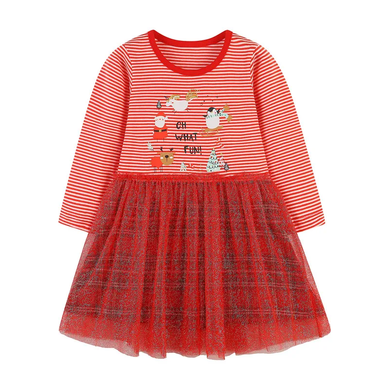 

Jumping Meters New Arrival Christmas Girls Dresses Santa Claus Print Deer New Years Clothes For 2-7T Baby Frocks Cute Kids Dress