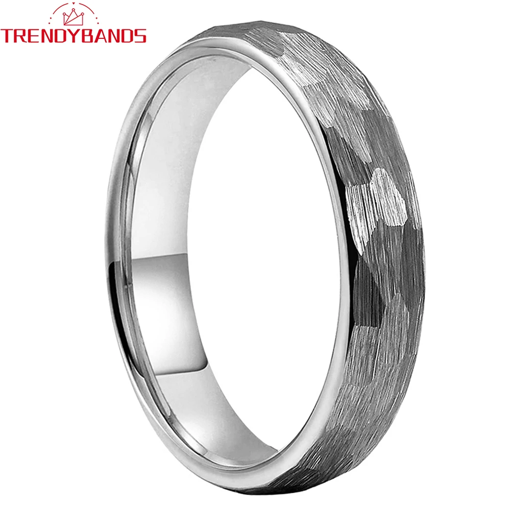

4mm Hammered Tungsten Carbide Rings Wedding Band For Men Women Domed Brushed Finish Comfort Fit