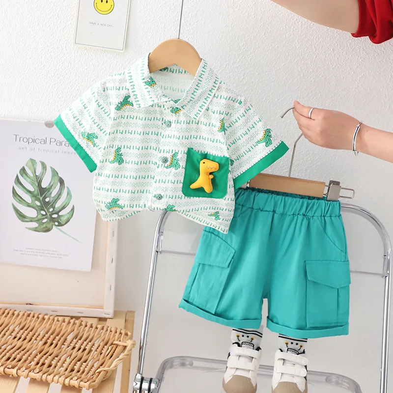 

Children's Clothing 2023 Summer New Fashionable Korean Style Children's Short-Sleeved Shorts Two-Piece Set