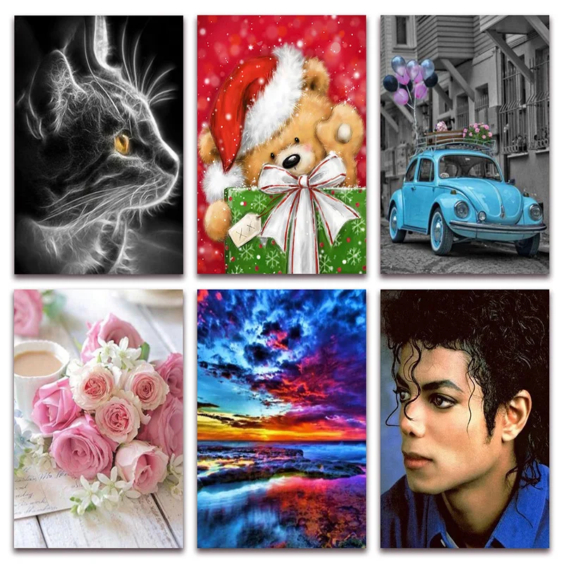 

New DIY Full Diamond painting mosaic embroidery cat teddy bear car rose sunset michael jackson rabbit angel Kit Home decor E169