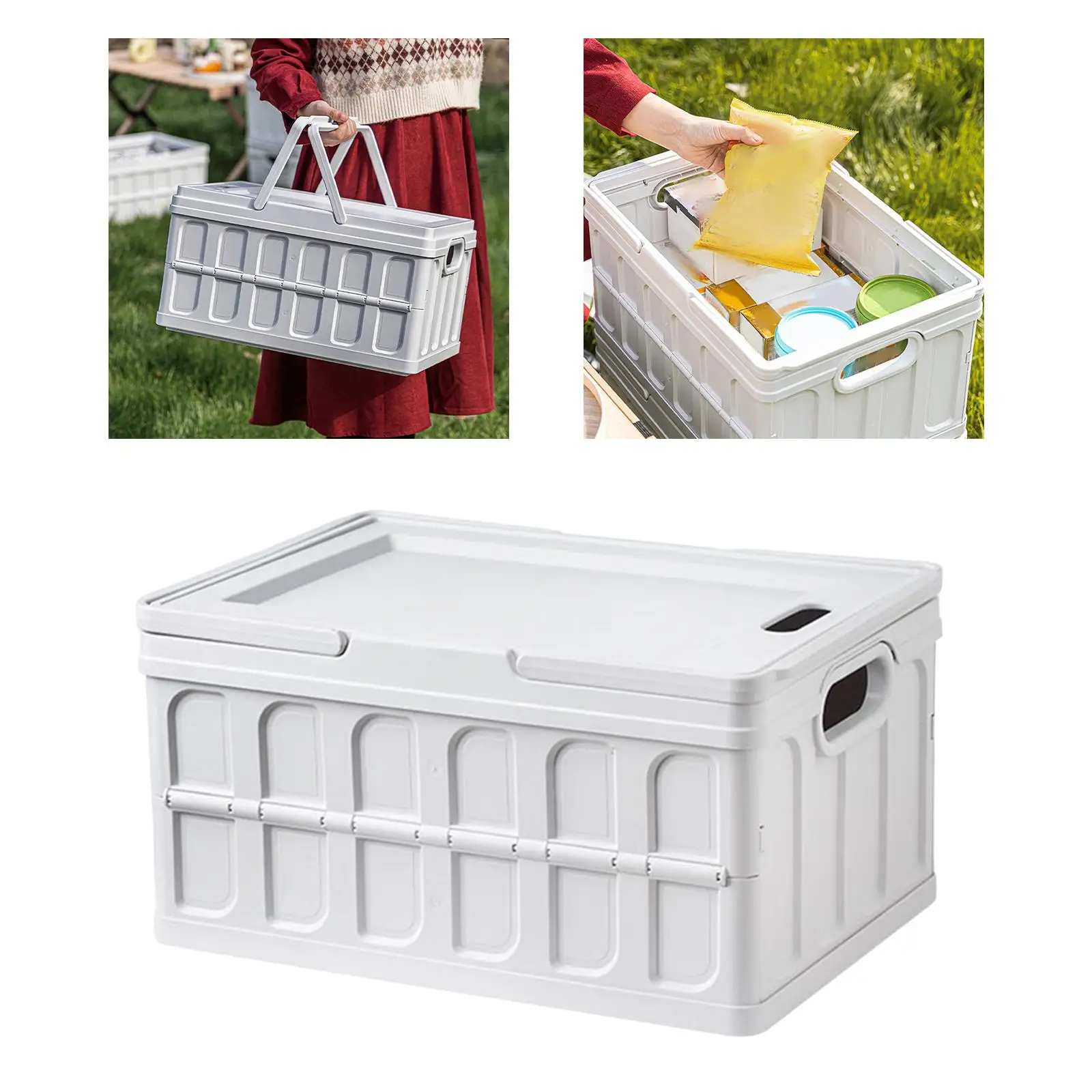 

Picnic Box for Storage Collapsible Utility Portable Container Stackable Tote Lidded Storage Bin for Camping Fishing Picnic