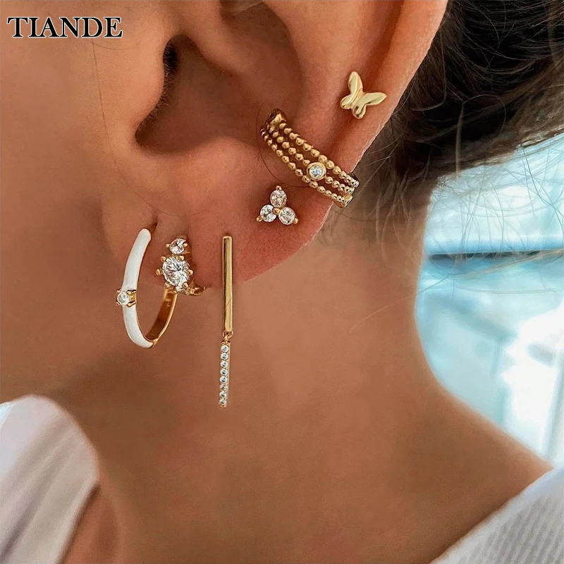 

TIANDE Gold Plated Dangle Earrings for Women Exquisite Zircon Enamel Piercing Ear Stud Hoop Earrings 2023 Jewelry Wholesale
