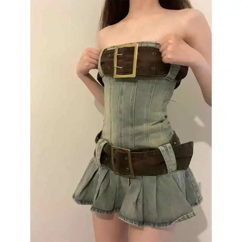 Женское винтажное джинсовое платье с одной линией облегающее короткое в стиле