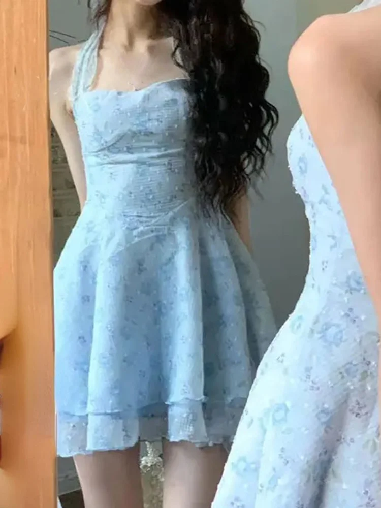 

Летнее милое Цветочное платье, женское шифоновое сексуальное платье на бретельках, женское мини-платье с принтом, корейская мода, повседневное милое сказочное платье, новинка 2023