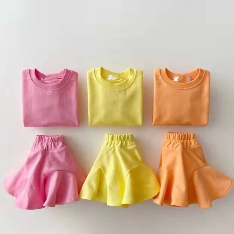 

Wholesale 2022 Toddler Baby Girl Children Long Sleeve Solid Hoodie Sweatshirt Top Skirt Clothing Set