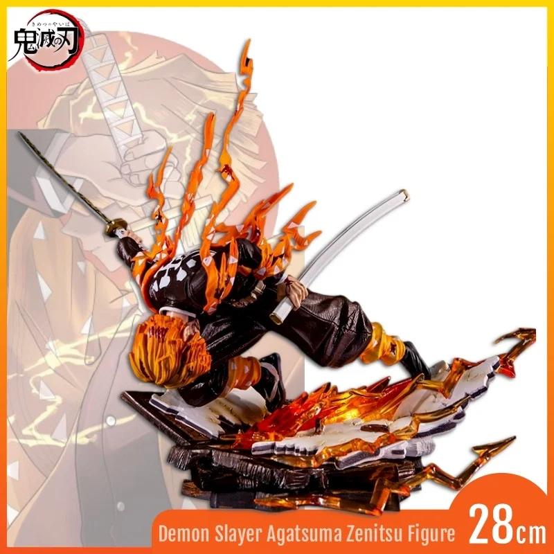 

28cm Demon Slayer Agatsuma Zenitsu Anime Figure With Light Or Screen Kimetsu No Yaiba Gk Figurine Model Decoration Ornament Toys
