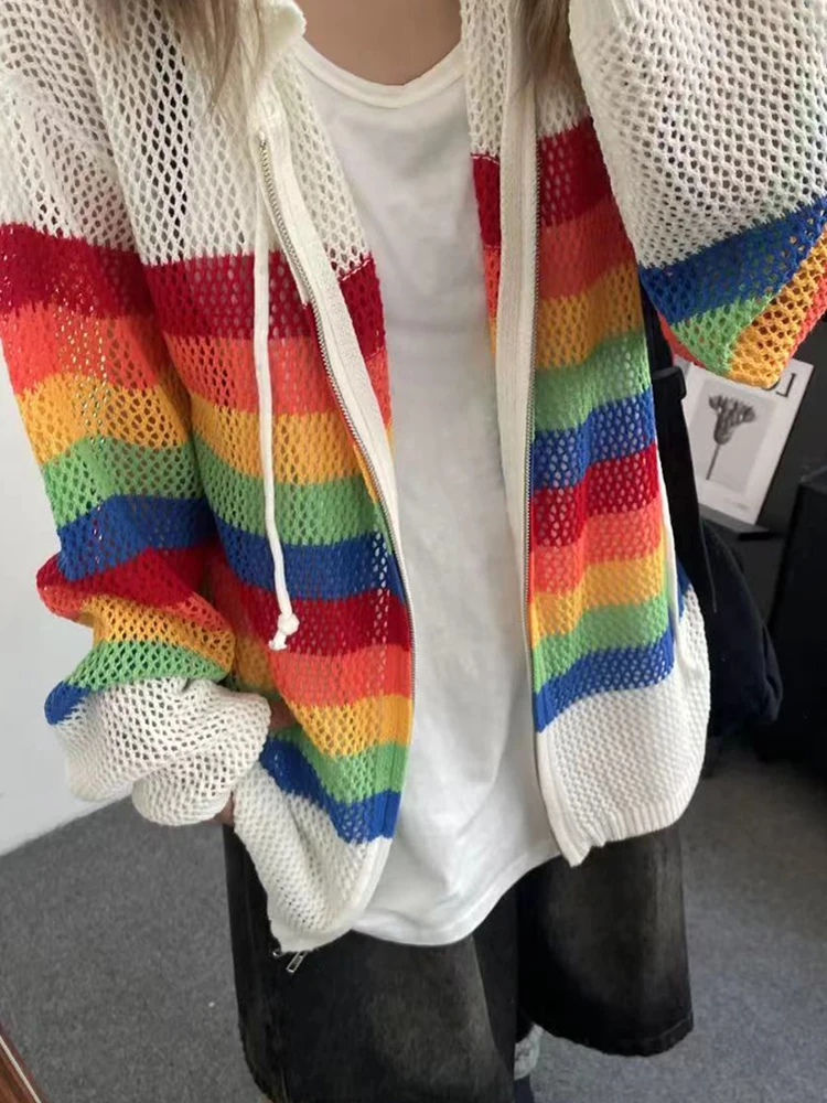 Уличная одежда ажурная сетчатая вязаная куртка с капюшоном мужские модные