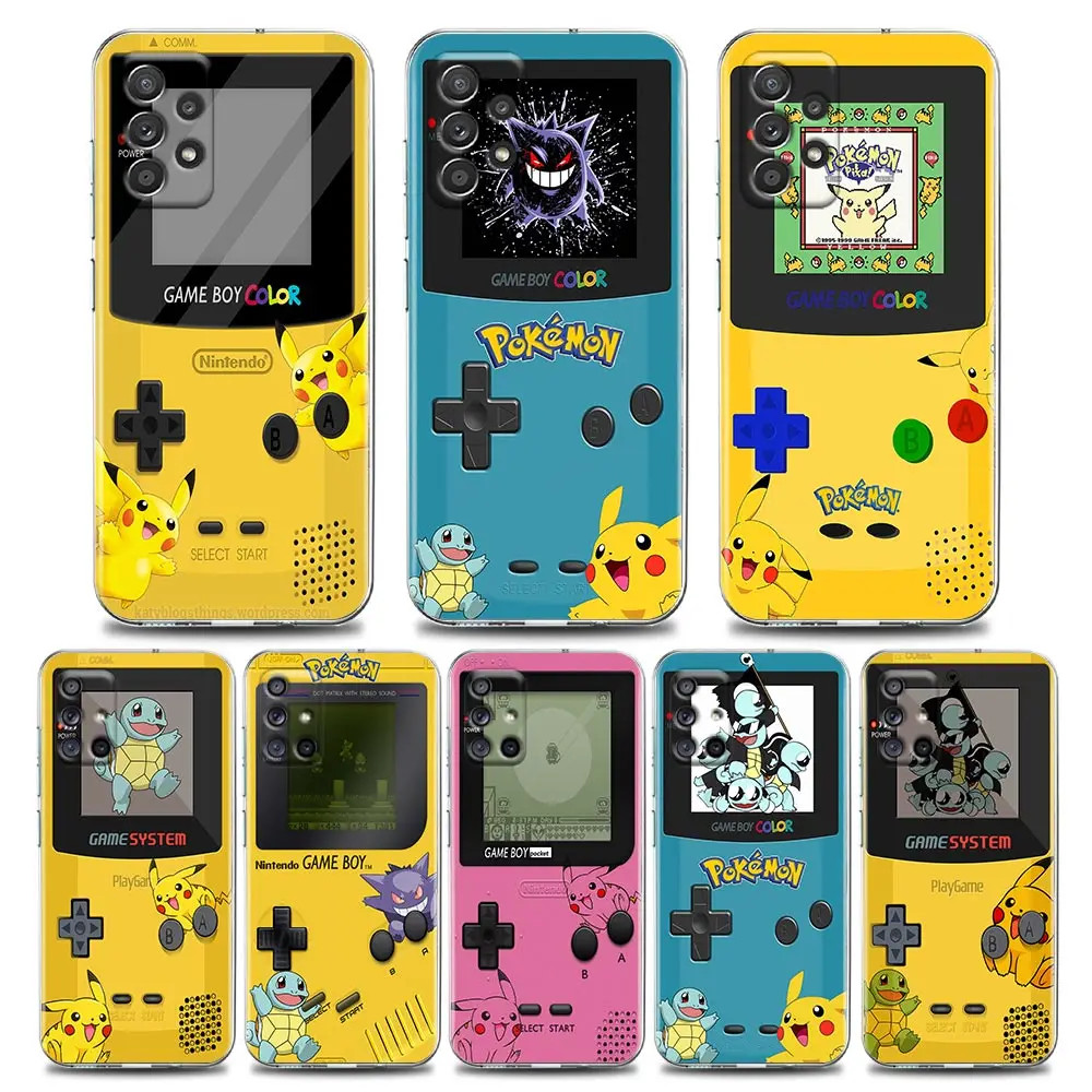 

GameBoy Pokemon Pikachu Clear Soft Case For Samsung Galaxy A72 A52 A32 A22 A73 A53 A71 A51 A41 A31 A21s Silicone Case Cover