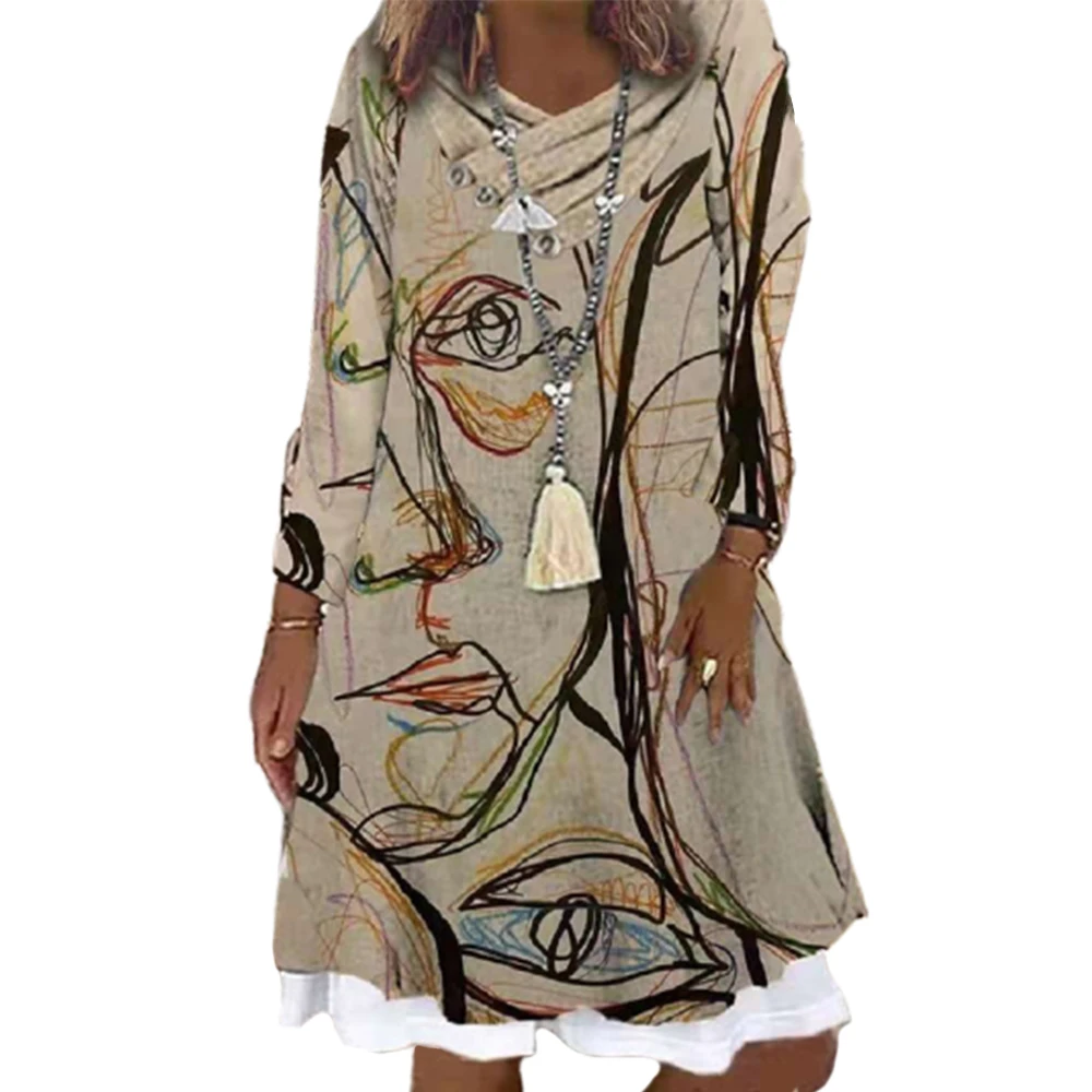 

Woman Dress Women Long Sleeve Vintage Printed Dress Casual Holiday Sundress Plus Size Beachwear Gothic Harajuku Dresses