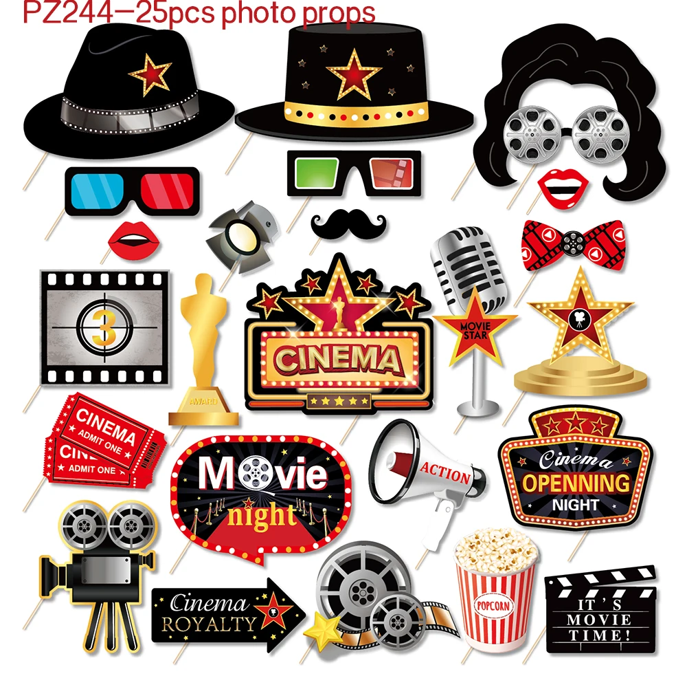

25pcs Cinema Hollywood World Movie Time Party DIY Paper Photobooth Prop Photo Props Kids Baby Shower Birthday Party Favors