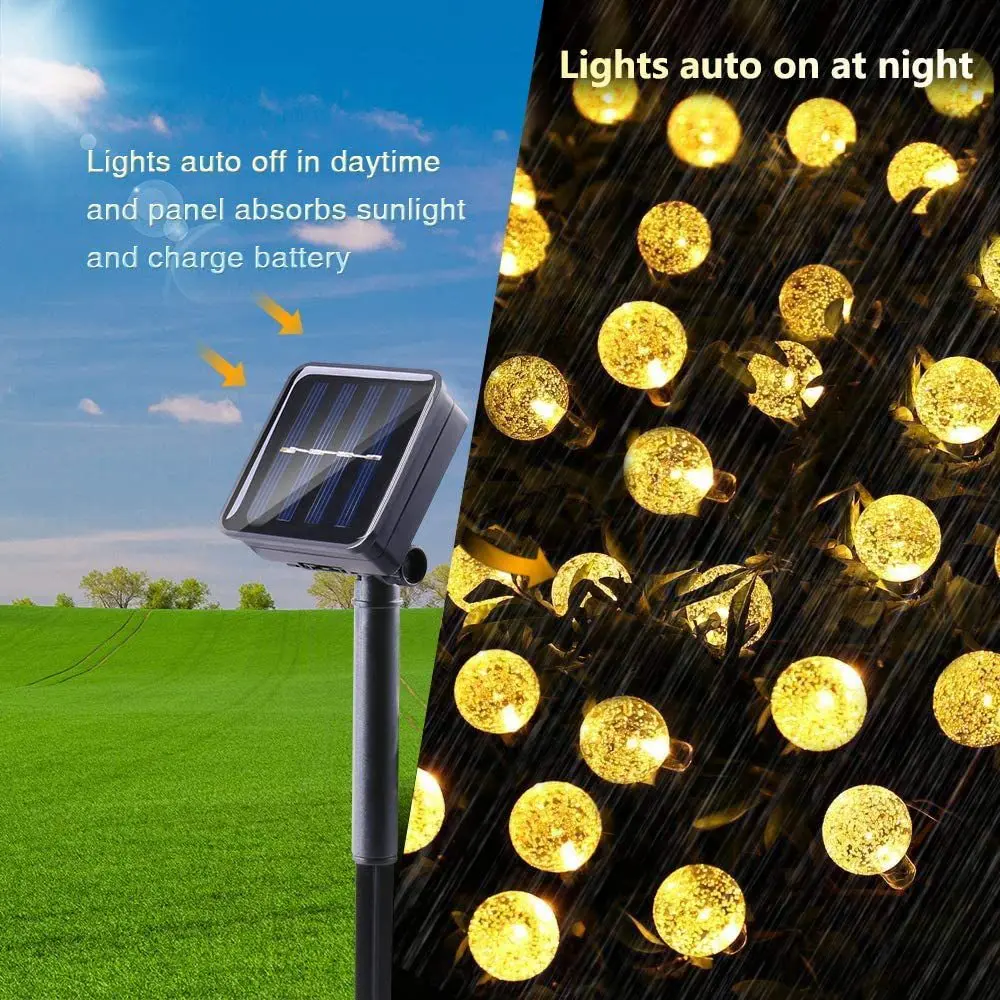 5M-12M Waterproof Solar Festoon  Light for Garden Christmas Party  String Outdoor LED Crystal Globe Lights