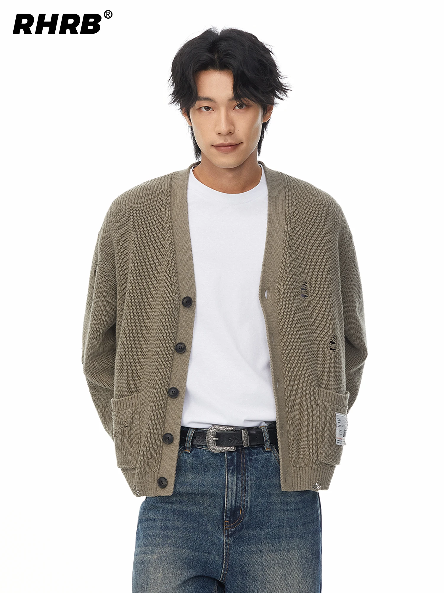 Rhrb Couple Cardigan sweater Men's Autumn and Winter Idle Sle Casual Loose New Pure Cotton Wool Knit