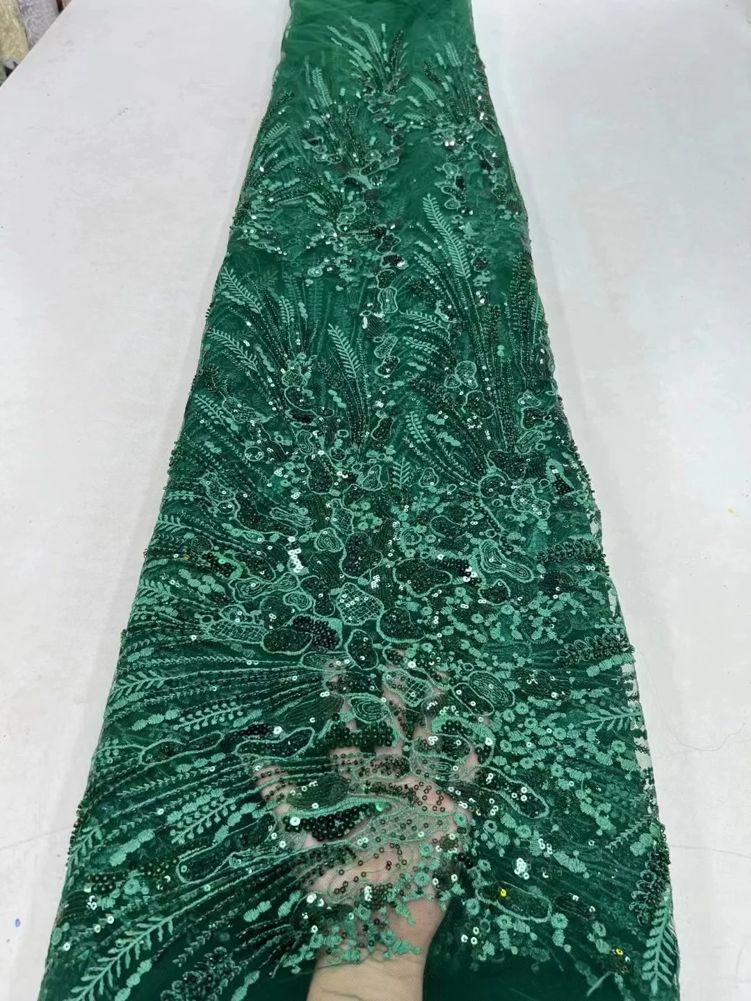 

New arrival Hand-Made African 3D Lace Fabric 2023 Green High Quality French Tulle Net Special Sequins Beads For Nigeria Wedding