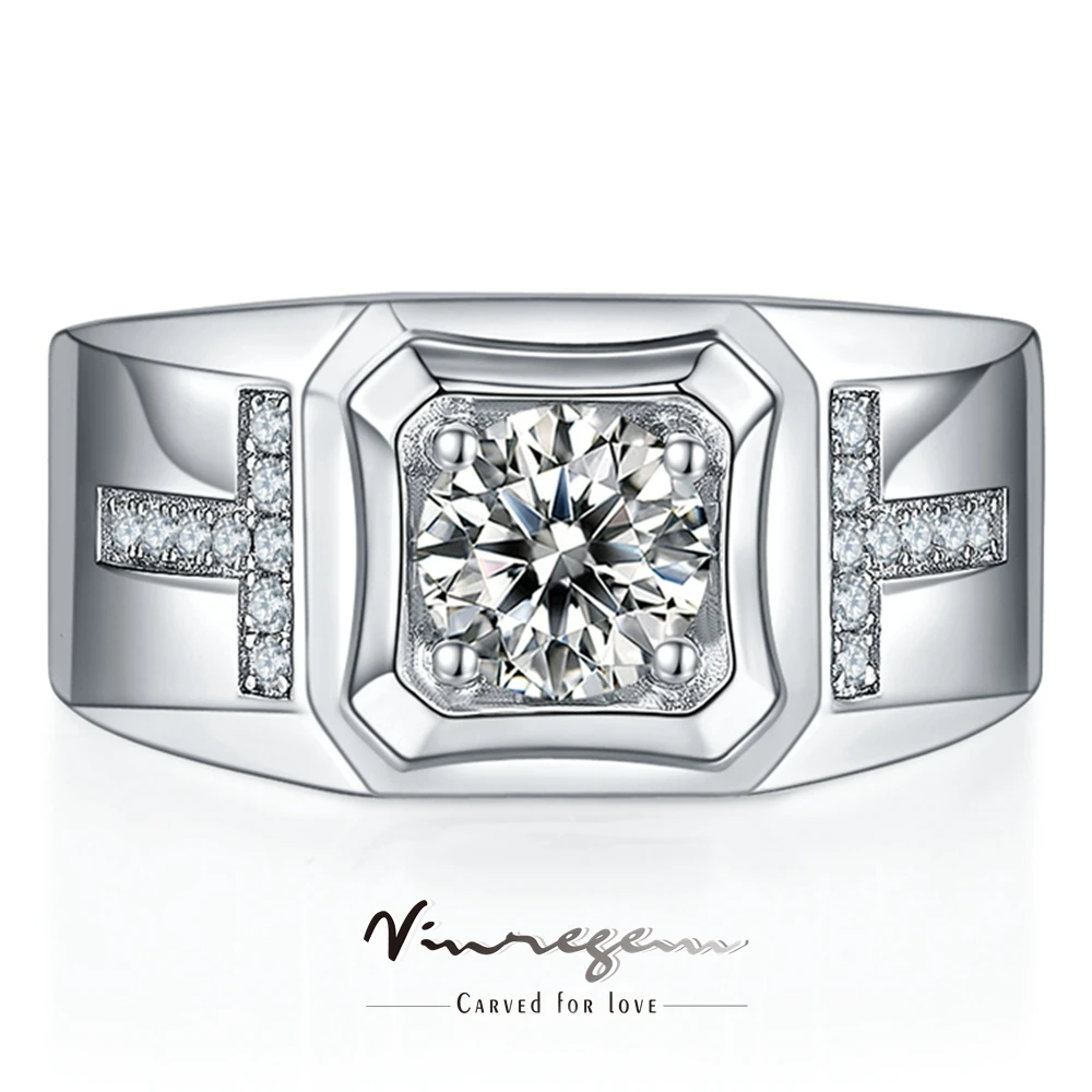 

Vinregem 925 Sterling Silver Round Brilliant Cut 1CT VVS1 Pass Test Diamonds D Moissanite Ring for Women Men Gifts Drop shipping