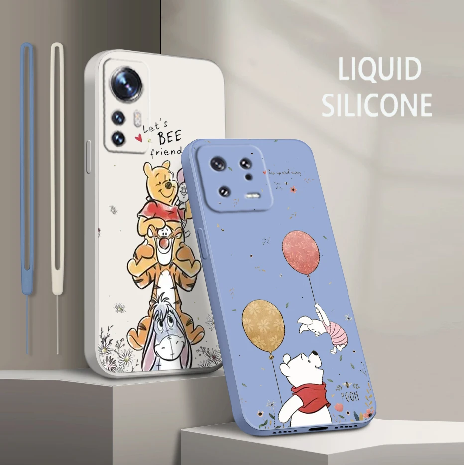 

Winnie the Pooh Cartoon For Xiaomi Mi 13 12 12T 11 11T 10 10T 9 9SE Lite Pro Ultra A3 Liquid Rope Silicone Phone Case Coque Capa
