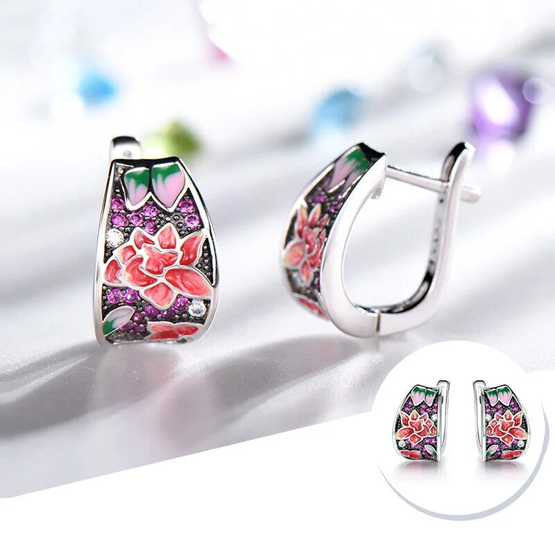 

Pretty 925 Silver Cubic Zircon Women Ear Stud Hoop Earrings Wedding Jewelry Gift