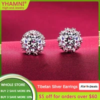 100 genuine 925 silver needle earrings luxury 18k white gold color crystal zircon stud earrings women fashion wedding jewelry