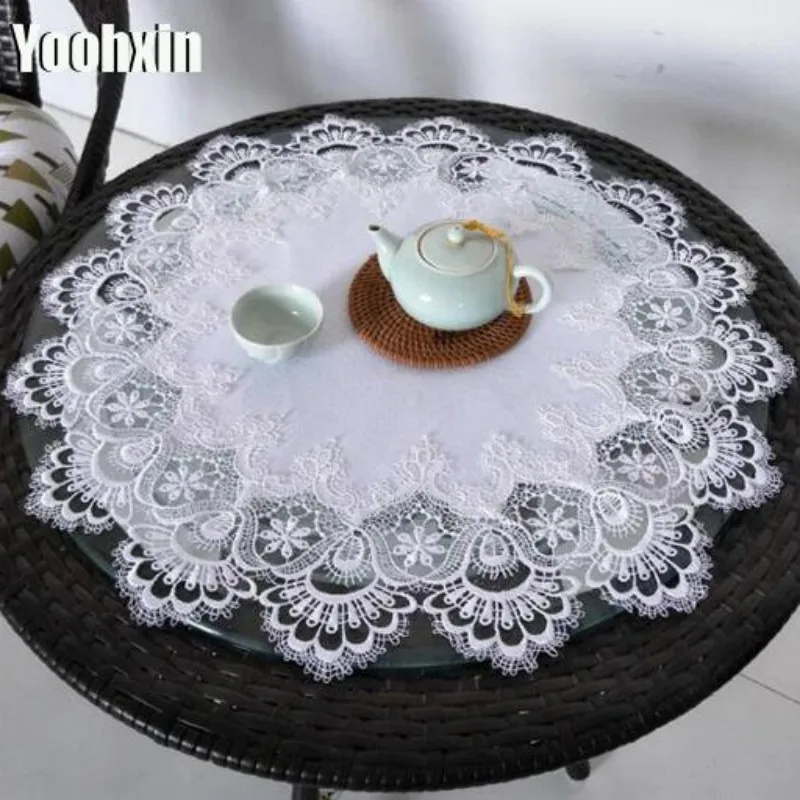 

Moden Lace Round Table Place Mat Cloth Embroidery Placemat Pad Felt Coaster Dining Tea Pan Cup Doily Drink Coffee Mug Kitchen