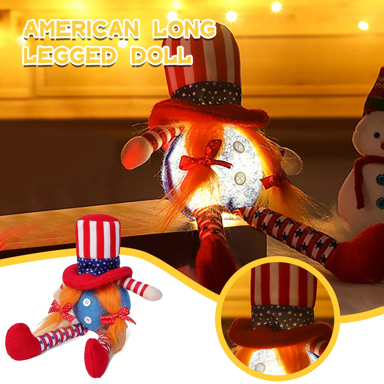 

Patriotic Gnome Handmade Doll Doll Glowing Plush Independence USA Day Plush Plush toy Slammer Toy Camcorder Toy