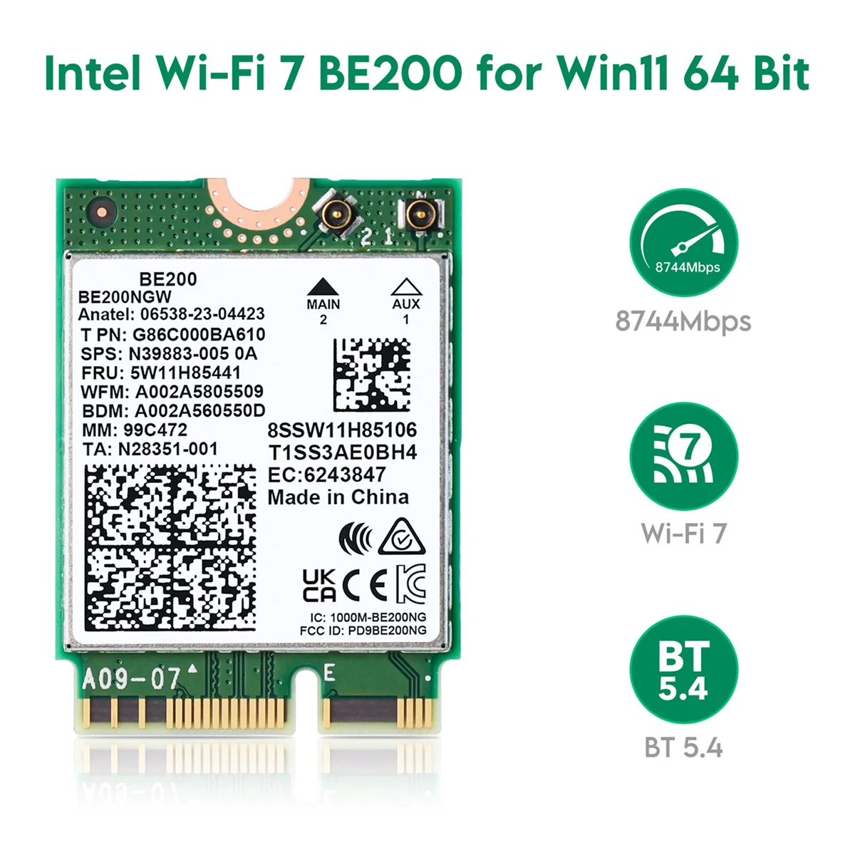 BE200 WiFi7 Сетевая карта 8000 Мбит/с Wi-Fi адаптер Bluetooth 5 4 Tri Band 2 4G/5G/6GHz BE200NGW M.2 NGFF