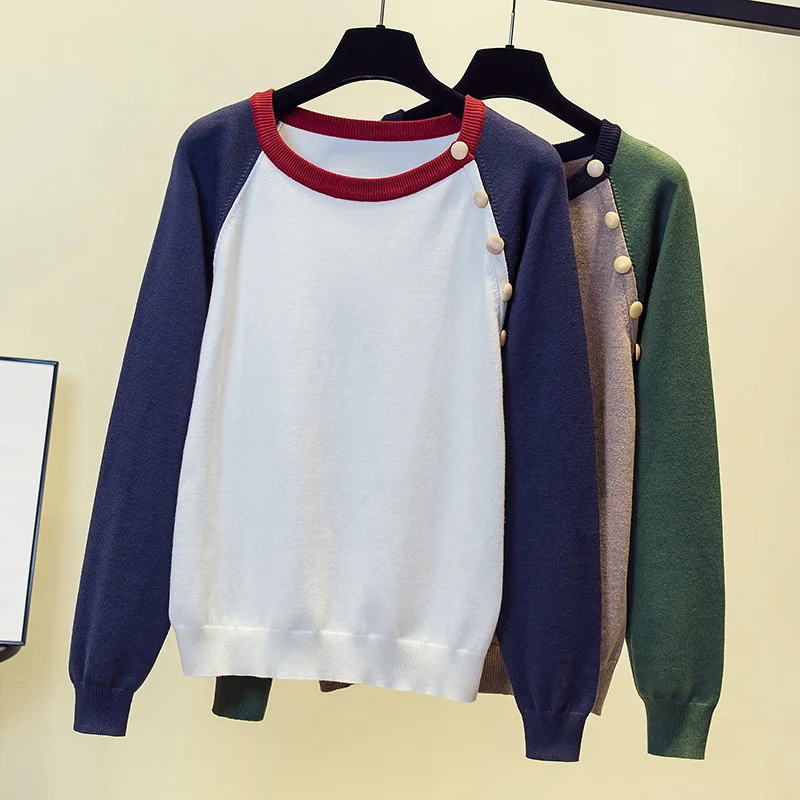 Пуловер женский с круглым вырезом на пуговицах длинным рукавом