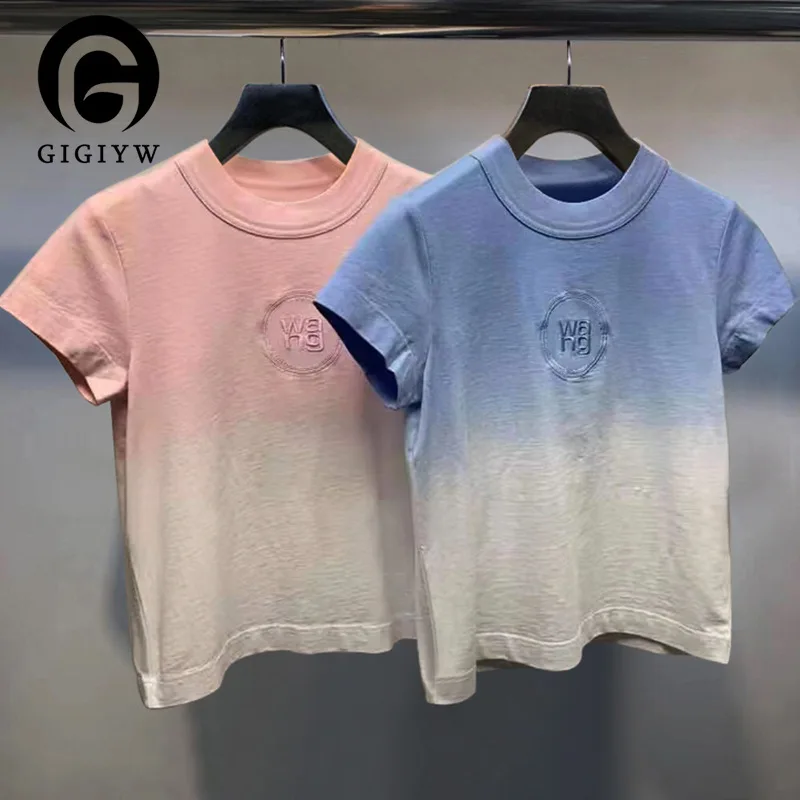 

Женская футболка с коротким рукавом GIGIYW, многофункциональная Футболка С Вышивкой Букв и круглым вырезом, весна-лето 2022