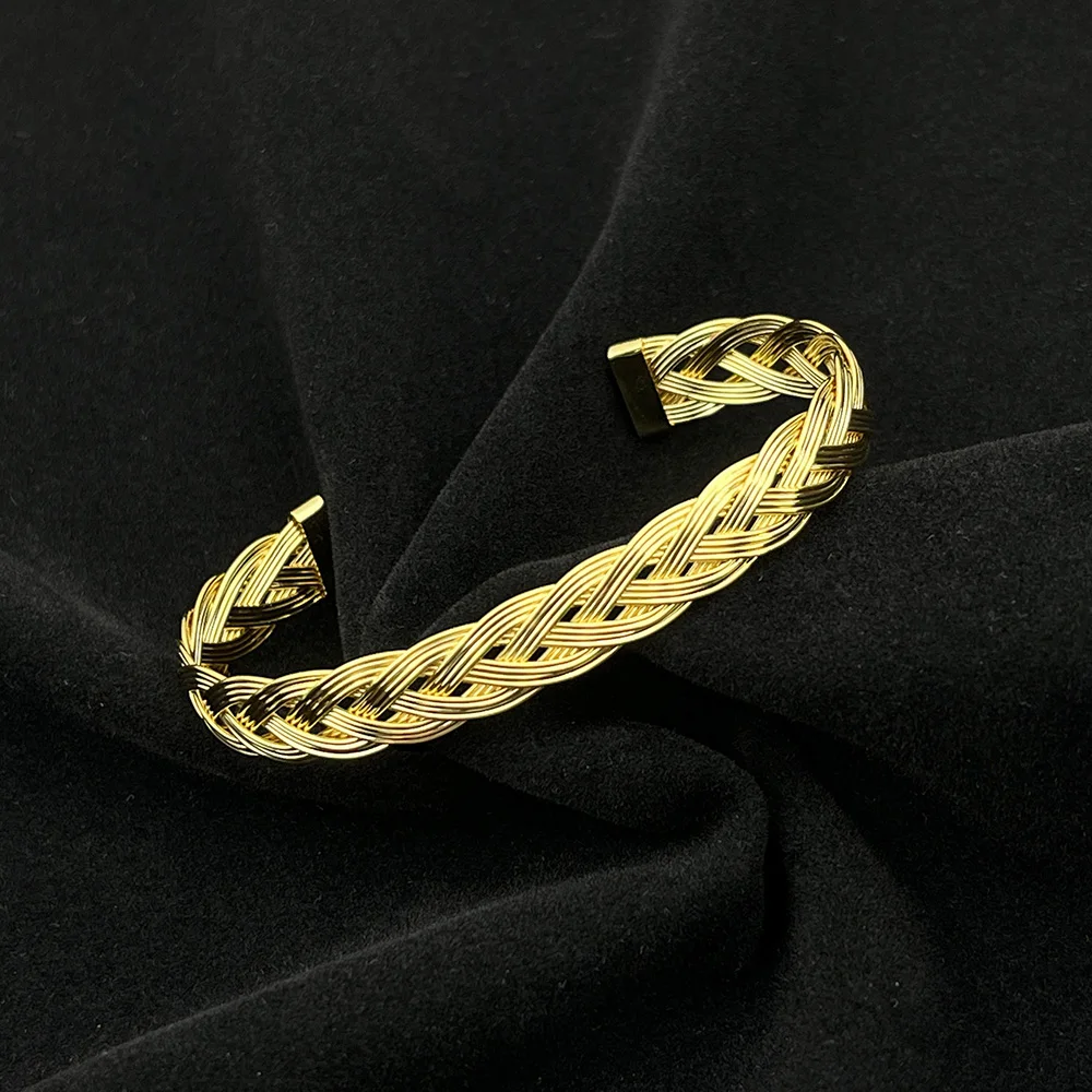 Hand Woven Bangle for Women 2022 Fashion Luxury Rose Gold Stainless Steel Rattan Wire Braid Classic Opening Men Bracelet Jewelry