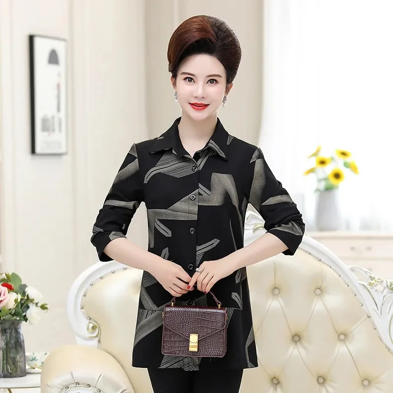 Осенняя женская рубашка средней длины в стиле среднего возраста кардиган для