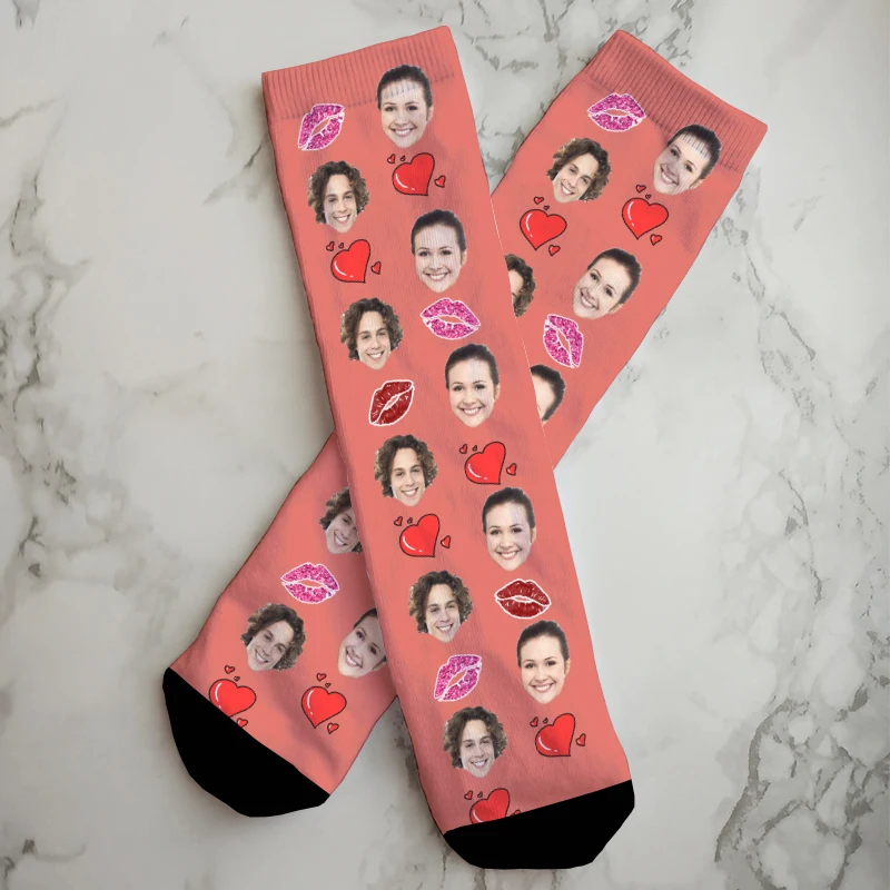 Customized Love Lips Men Women Socks 3D Printing Fashion Face Customized Cotton Socks Suitable For Birthday Anniversary DIY gift