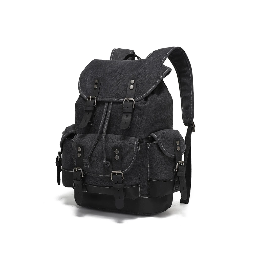 

Canvas Backpack Solid Color Drawstring Waterproof Multi-pocket Dual Strap Travel University Schoolbag Bag Birthday Gift