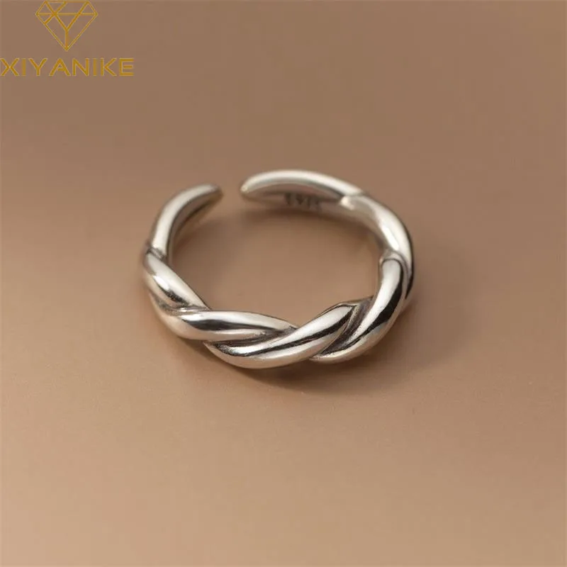 

DAYIN Vintage Thai Silver Twist Cuff Finger Rings For Women Girl Fashion New Retro Jewelry Friend Gift Party Anillos Mujer