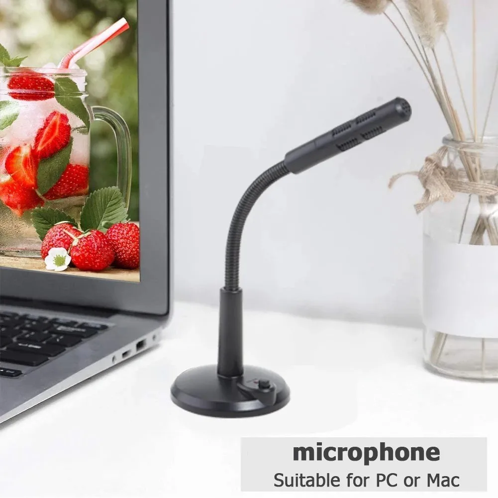 

1 X Mini Microphone Desktop 3.5mm Studio Speech Mic Stand Flexible Cable Large Base For Pc Laptop Notebook Flexible Cable