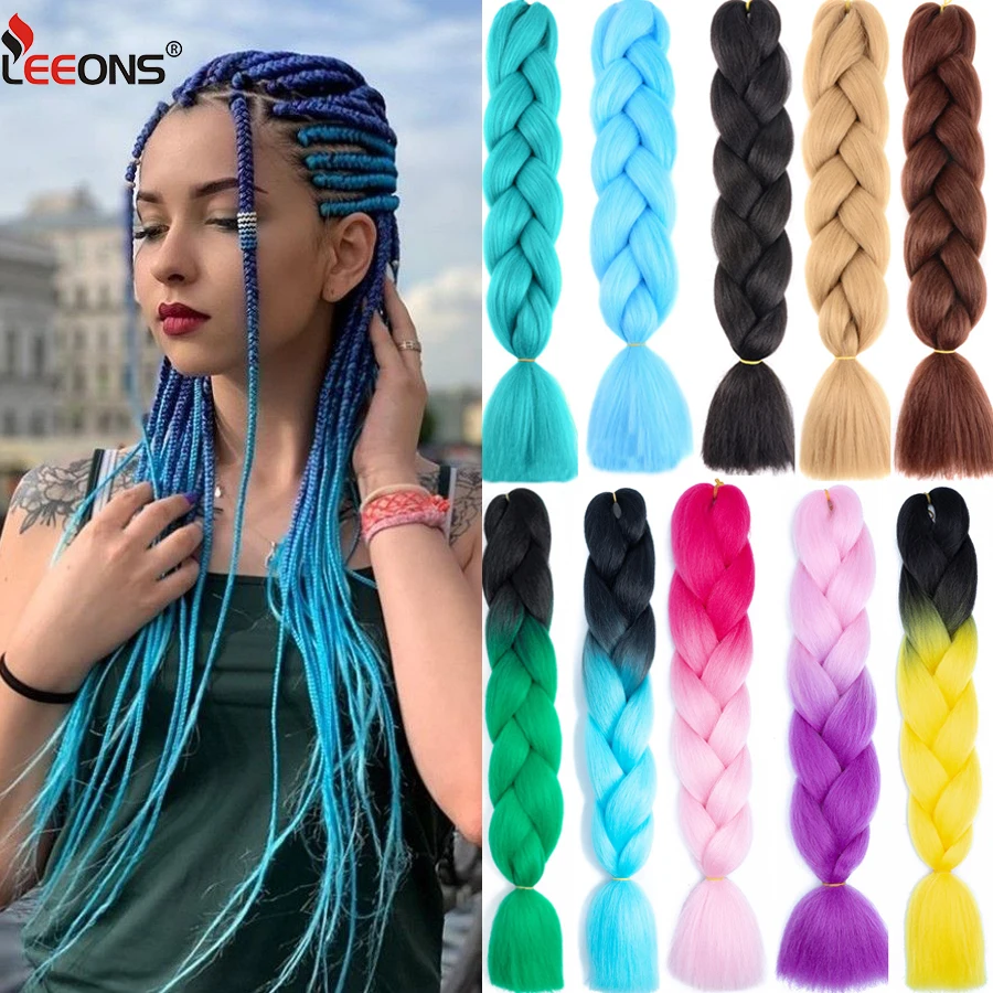 

Leeons Ombre Braiding Hair 24 Inch High Temperature Synthetic Colorful Jumbo Braid Hair Extensions Soft Yaki Texture For Women