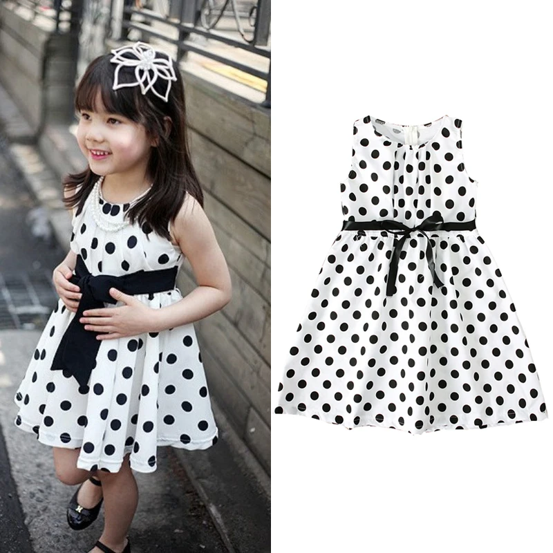 

Kid Girl Dress Casual Sleeveless Belt Dresses Dot Girl Clothing Wedding Evening Princess Vest Dress Children Summer Party A686