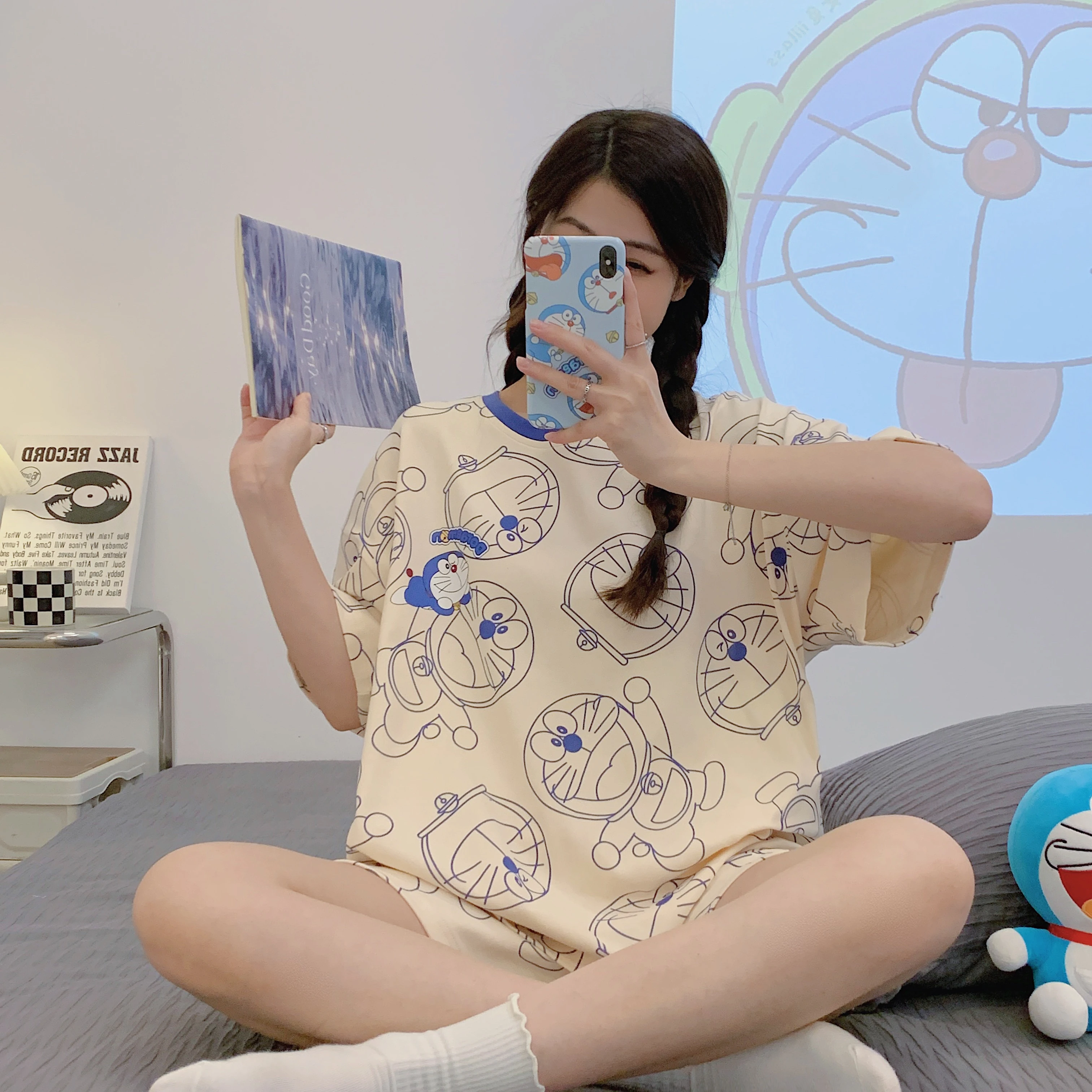 

Anime Doraemon Summer Pajama Sets For Women Adult Sleepwear Cotton Pyjama Pour Femme Girl Homewear Short Pijama Female Casual