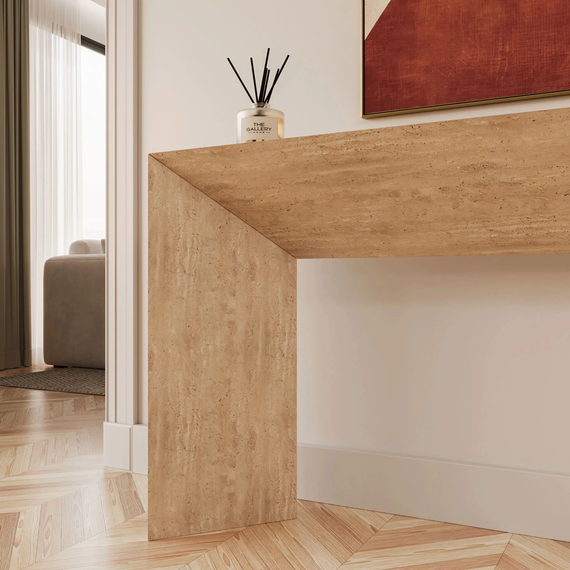 Фото Консольный стол из мрамора Camilla Rosso Levanto/Beige Travertine/Arabescato White - для отелей и вилл, с возможностью индивидуального размера, легко чистится №4