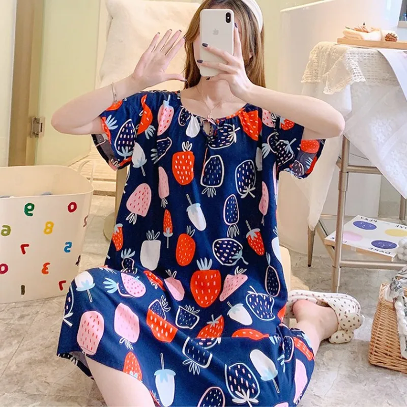 Summer Style Sleep Dresses For Women Student Sweet Nightdress Cotton Silk Ladies Pajamas Nightgown