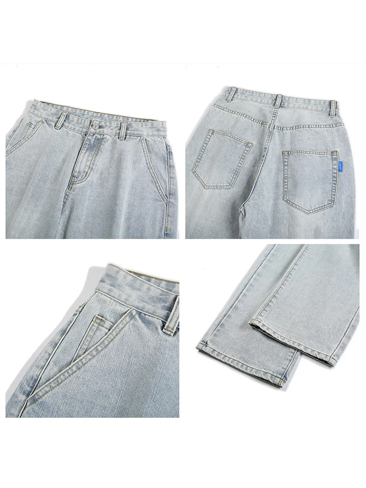 European and American Men's Four Seasons Trend Jeans High Street American Loose Straight Wide Leg Pants Streetwear Ins Hot Sale