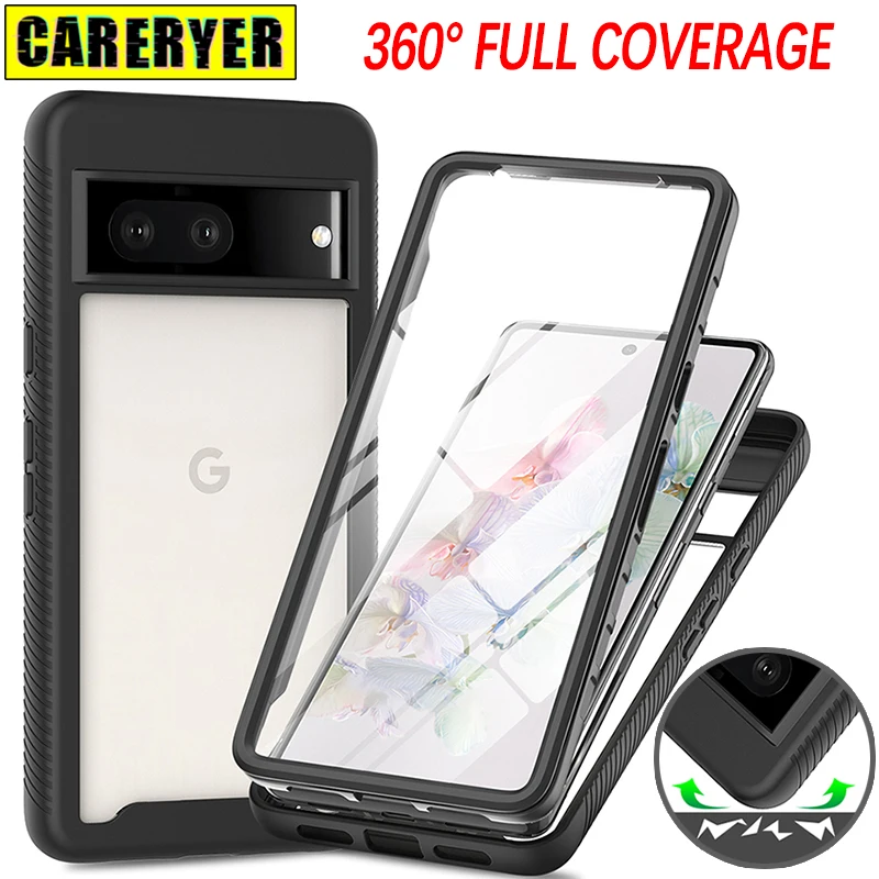 

360 Full Protection Transparent Case Cover For Google Pixel 7 Pro 6A 5A 5 4A 5G 7Pro Strong Anti Fall Solid Color Frame Cover