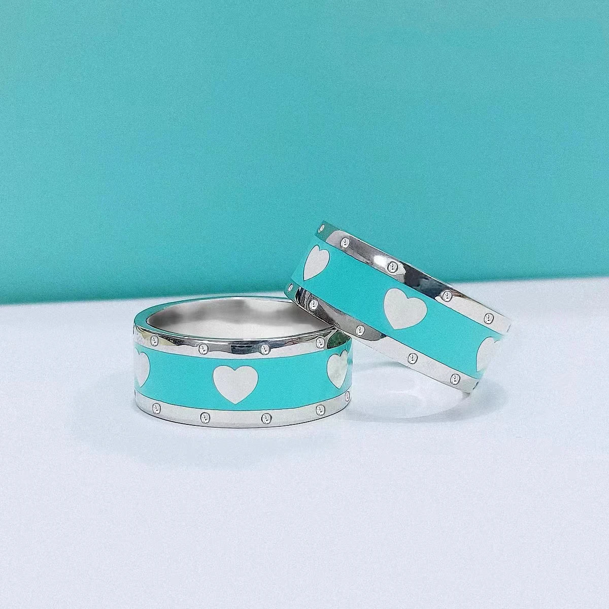 

Tif Blue Heart Ring 925 Sterling Silver New Classic Valentine Day Gift Simple Luxury Girl High Quality Elegant Boutique Jewelry
