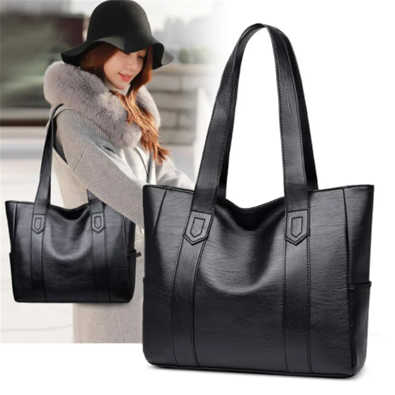 

Women PU Leather Handbags Fashion Big Capacity Tote Bags Retro Designer Double Strap Shoulder Bag Female Shopper sac Mujer Bolsa