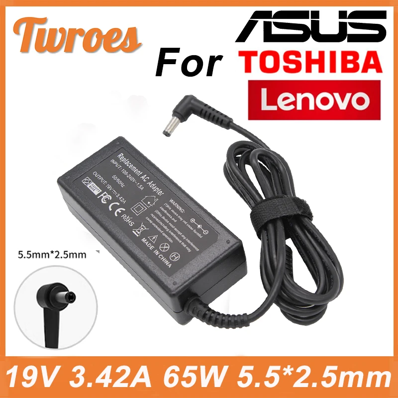 

19V 3.42A 5.5x2.5mm 65W AC Laptop Adapter Charger for Asus X401A X550C A450C Y481 X501LA X551C V85 A52F X555 / TOSHIBA / GATEWAY