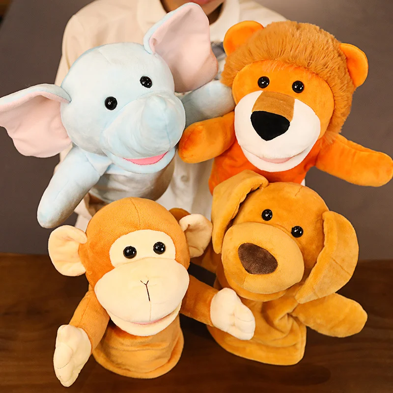 

Cartoon Cute Animal Hand Plush Elephant Dog Lion Cow Monkey Puppet For Kids Adult Pretend Playing Dolls