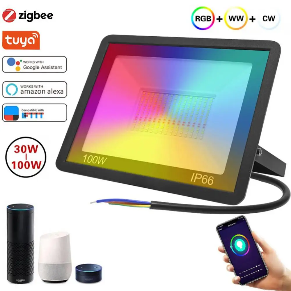 

Умный светодиодный RGB прожектор Tuya, светильник Zigbee с Wi-Fi и рефлектором, наружное водонепроницаемое освещение, 30 Вт, 50 Вт, 100 Вт, 220 В, уличные лампы