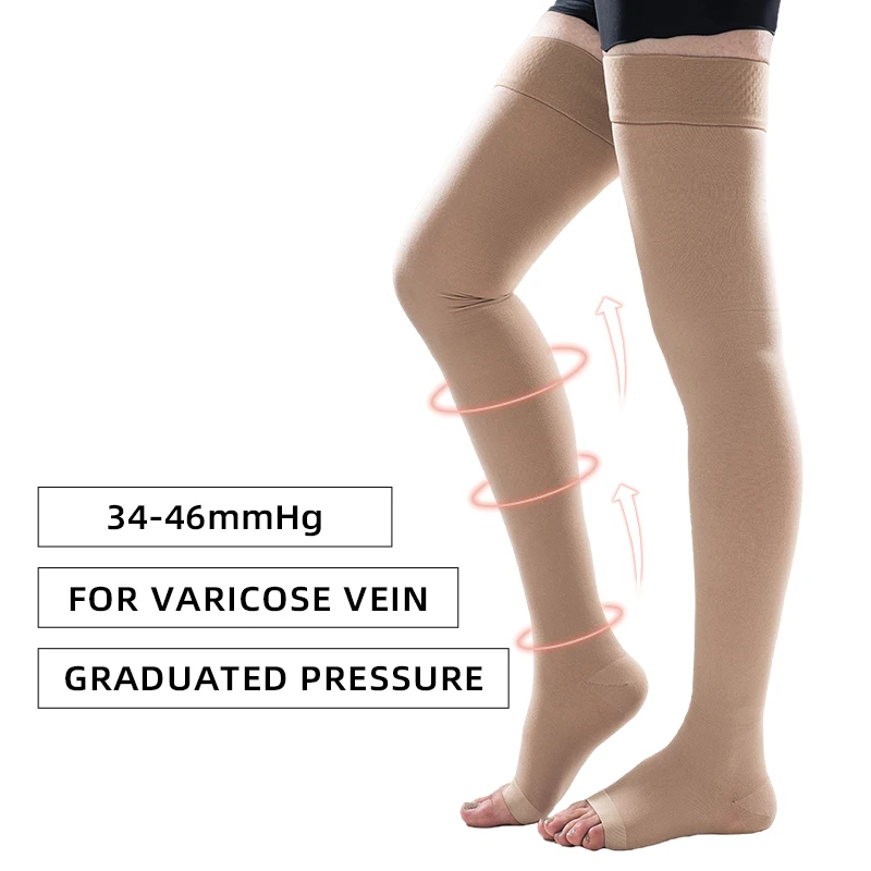 

Open Toe Class 3 Pressure Stockings Over the Knee Unisex 34-46mmHg Compression Socks for Varicose Veins Extra Large 3XL 4XL 5XL