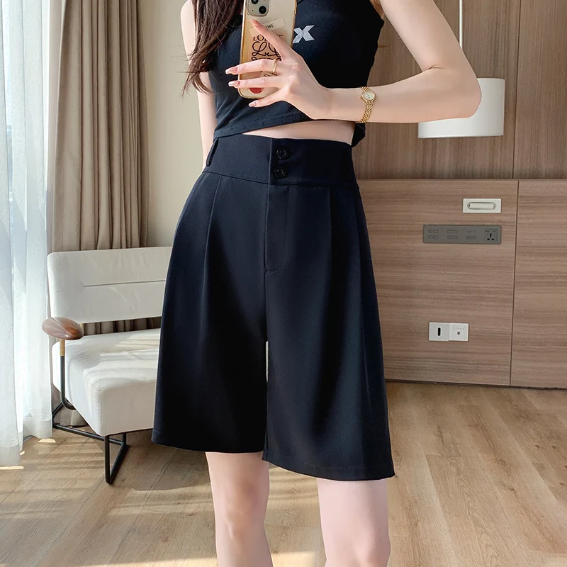Women Office Lady Causal Shorts High Waisted Black Loose Shorts Skirts Oversize Summer Short Pants Korean Fashion Y2K Harajuku