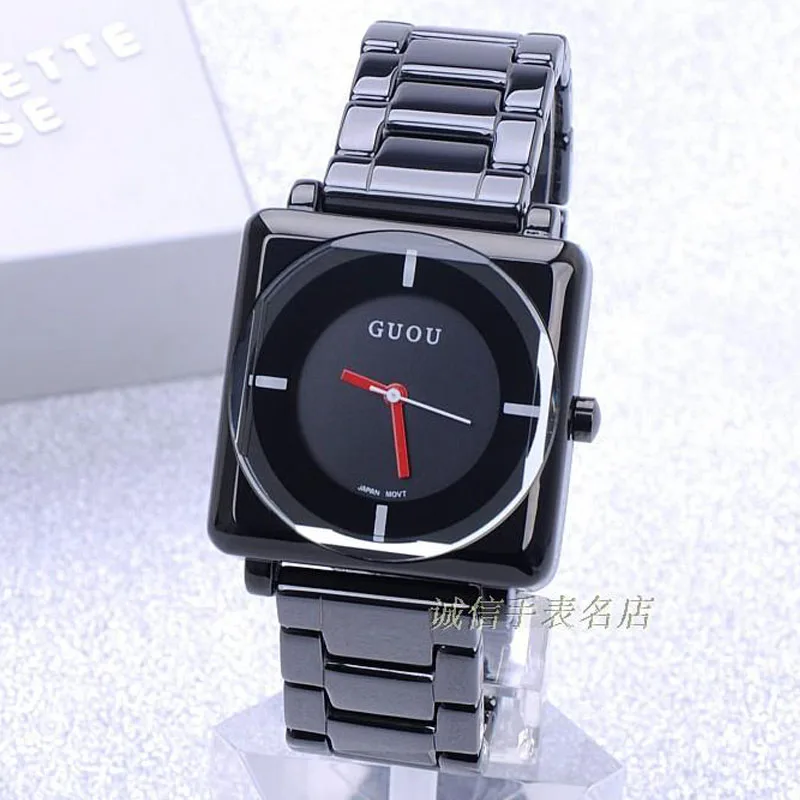 

HK GUOU BrandQuartz Waterproof Women's Watches Square Dial Black Full Stainless Steel Band Fashion Luxury Gift Lady Wristwatches